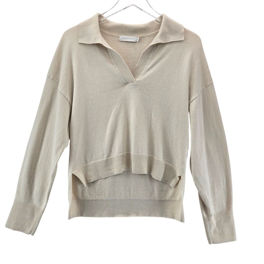 Jonathan Simkhai Polo Sweater Womens Small Cashmere Cotton Ivory Designer Luxury